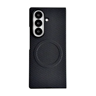 WANLONFENG pour Samsung Galaxy Z Fold8 Ultra Série TQ Étui Magnétique avec Texture Fibre de Carbone Coque en PC TPU (Grande Ouverture Objectif) - Noir