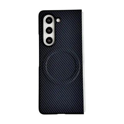  WANLONFENG for Samsung Galaxy Z Fold6 5G TQ Series Magnetic Case Carbon Fiber Texture PC TPU Phone Cover (Big Lens Hole) - Black