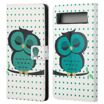 Pour Google Pixel 7a Pattern Printing PU Leather Wallet Cover Stand Magnetic Closure Protective Phone Case - Dots / Owl