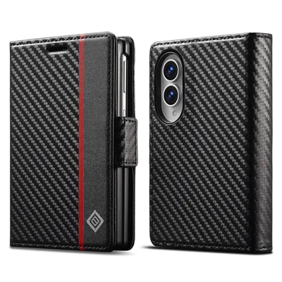 LC.IMEEKE Wallet-Case für Samsung Galaxy Z Fold8, Carbon-Faser-Optik Leder-Handyhülle - Vertikales Streifenmuster