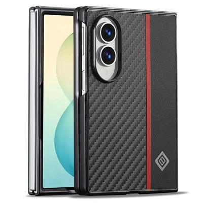 LC.IMEEKE Pour Samsung Galaxy Z Fold8 Étui en Cuir Texturé Fibre de Carbone + Coque Téléphone en TPU + EVA