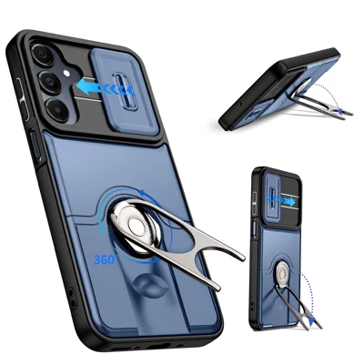  For Samsung Galaxy A27 5G Case with Slide Camera Cover Kickstand PC + TPU Protective Phone Shell - Blue