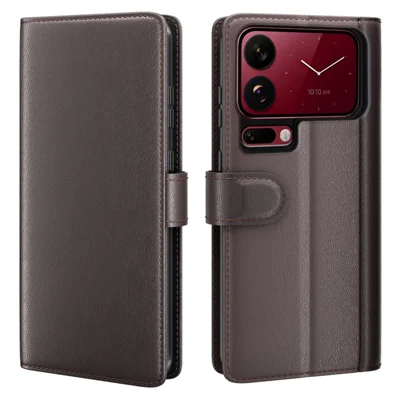 For Xiaomi 18 Pro Max Case Genuine Split Leather Phone Cover with Wallet Stand - Brown