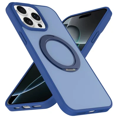 For iPhone 12  /  12 Pro Case with Rotating Magnetic Kickstand PC + TPU Skin-Touch Phone Cover - Sapphire