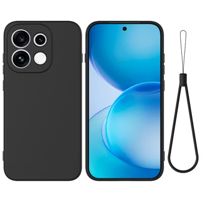  For Oppo Reno16 Pro 5G (Global) Liquid Silicone Case Phone Back Cover with Hand Strap - Black