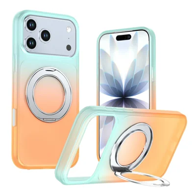 Für iPhone 18 Pro Max / 17 Pro Max Magnetisches Case mit drehbarem Ständer, Verlaufsfarbe PC + TPU Handyhülle - Orange