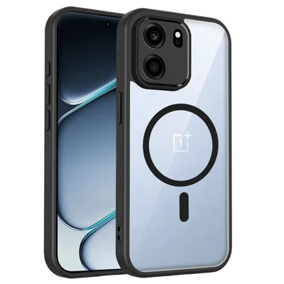 Funda magnética para OnePlus Turbo 6V 5G / Nord CE6 5G, carcasa transparente de PC + TPU, resistente a impactos, tacto suave - Negro