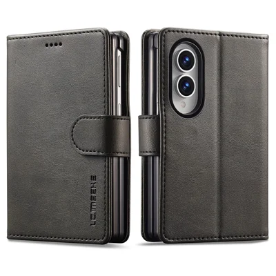 LC.IMEEKE for Samsung Galaxy Z Fold8 Case Wallet Calf Texture Leather Phone Cover - Black