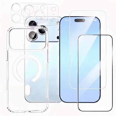 Til iPhone 18 Pro Max / 17 Pro Max Magnetisk Case PC + TPU Gennemsigtig Telefonbeskyttelse + 2 stk. Kamerabeskyttelse + 1 stk. HD Gennemsigtig Skærmfilm + 1 stk. Silkeprint Skærmfilm - Transparent