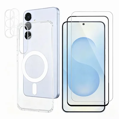 Voor Samsung Galaxy S26+ Magnetische Behuizing PC + TPU Transparante Hoes + 2 St. Camera Protector + 1 St. HD Heldere Screenfilm + 1 St. Sierdruk Screenfilm - Transparant