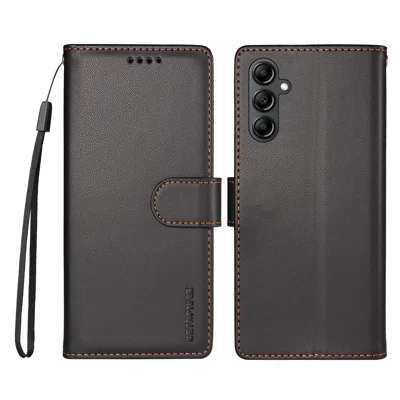  BETOPNICE for Samsung Galaxy A14 4G / Galaxy A14 5G 006 Case RFID Blocking Wallet Stand Leather Phone Cover with Wrist Strap - Black