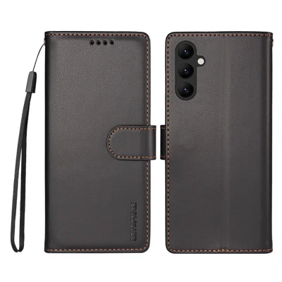  BETOPNICE for Samsung Galaxy A24 4G (162.1mm) 006 Case RFID Blocking Wallet Stand Leather Phone Cover with Wrist Strap - Black