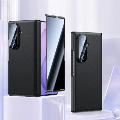 For Samsung Galaxy Z Fold8 Ultra Case with Anti-spy Tempered Glass Screen Protector Leather + PC Hinge Protection Phone Cover - Black