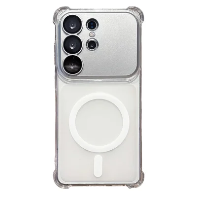 For Samsung Galaxy S25 Ultra Magnetic Case with Detachable Camera Lens Cover TPU Anti-Slip Shockproof Phone Cover - Transparent