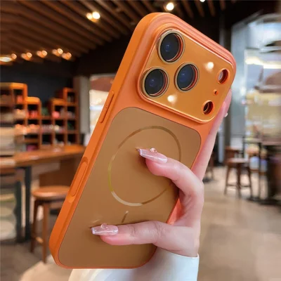 For iPhone 17 Pro Max Magnetic Case AG Matte PC + TPU Shockproof Phone Cover with Lens Film - Orange