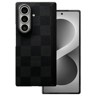 For Samsung Galaxy Z Fold8 Ultra Magnetic Case Hinge Protection Grid Texture Aramid Fiber Phone Cover with Front Frame - Black+Grey Grid