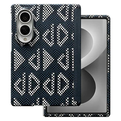 For Samsung Galaxy Z Fold8 Magnetic Case Hinge Protection Geometric Pattern Aramid Fiber Phone Cover with Front Frame - Blue