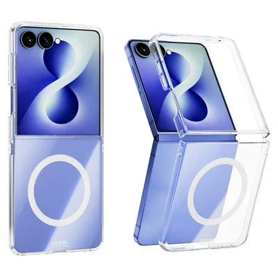 ABEEL para Samsung Galaxy Z Flip8 Funda Magnética Transparente PC Resistente a Rayaduras - Transparente
