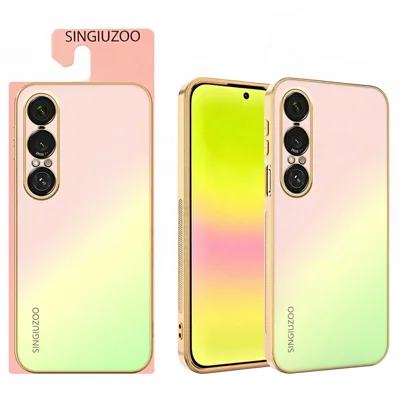 SINGIUZOO pour Sony Xperia 1 VII Étui électroplacé Couleur dégradée mate AG Coque pour téléphone en PC + TPU - Rose