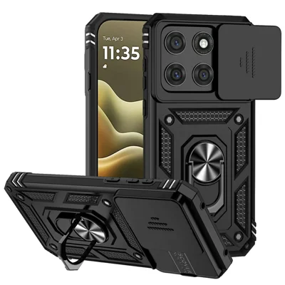 Für Motorola Edge (2026) Hülle PC + TPU Handytasche mit Objektivschutz Ständer - Schwarz