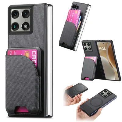 Магнитный чехол для Motorola Razr Fold 5G, черный, с отстегивающимся держателем карт, из ткани, кожи PU, PC и TPU