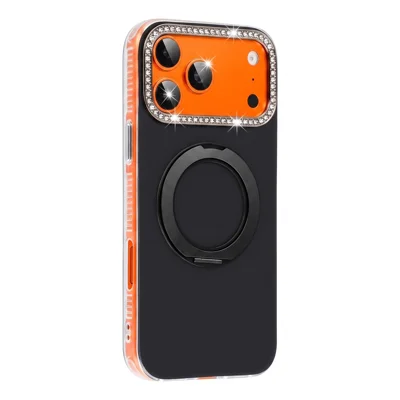 Til iPhone 18 Pro Max  /  17 Pro Max Case Kompatibel med MagSafe Sølvsten Kameraramme IMD PC+TPU Telefonbeskytter med Roterende Støttefod - Sort