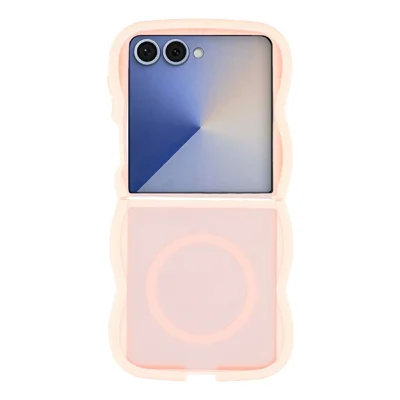Capa Magnética para Samsung Galaxy Z Flip8 com Revestimento TPU + PC, Toque Suave e Design em Formato de Onda - Rosa