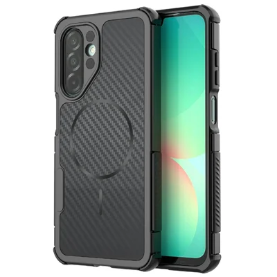 For Samsung Galaxy A27 5G Magnetic Case Carbon Fiber Texture PC + TPU Corner Protection Phone Cover - Black