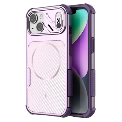 For iPhone 14 / 13 Magnetic Case Carbon Fiber Texture PC + TPU Corner Protection Phone Cover - Purple
