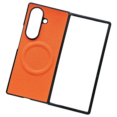 For Samsung Galaxy Z Fold8 Ultra Magnetic Case Litchi Texture PU Leather Coated PC Dual-Layer Protective Cover - Orange