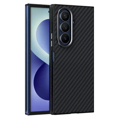 ABEEL pour Samsung Galaxy Z Fold8 Ultra Étui Magnétique avec Texture Fibre de Carbone Couvercle Arrière pour Téléphone - Noir