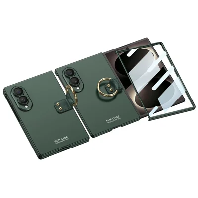 GKK för Samsung Galaxy Z Fold8 Skal med Ringhållare Slim Hårt PC + Telefonhölje i Temprerat Glas - Grön