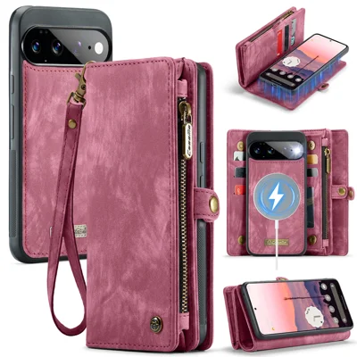 CASEME pour Google Pixel 11 Pro XL 008 Étuis en Cuir avec Porte-cartes Détachable et Sangle - Rouge