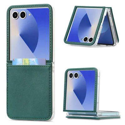 For Samsung Galaxy Z Flip8 Case with Card Slot PU Leather + PC Shockproof Folding Phone Cover - Green
