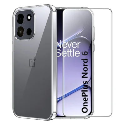 Coque transparente en TPU anti-rayures pour OnePlus Nord 6 5G + protecteur d'écran en verre trempé avec bord 2.5D