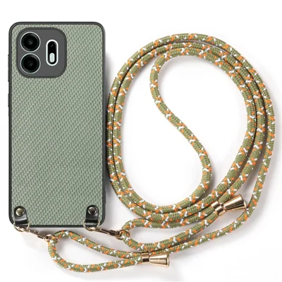 Voor OnePlus N6 4G hoesje met koolstofvezelstructuur Hybride telefoonhoes met instelbare band - Groen