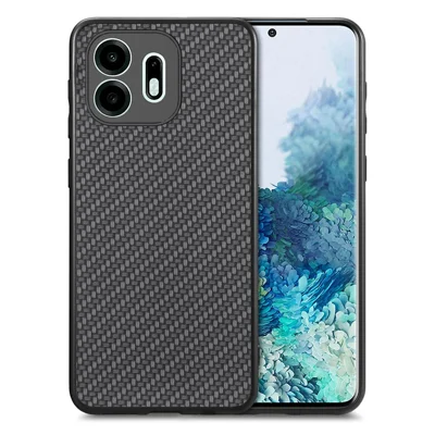 For OnePlus N6 4G Case Koolstofvezelstructuur PU Leer + PC + TPU Telefoonhoes - Zwart