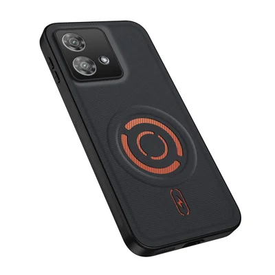 WANLONFENG для Motorola Edge 40 Neo 5G Серия KJB Магнитный чехол Техническая тканевая текстура Ударопрочный чехол из PC+TPU - Черный
