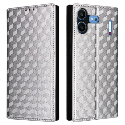 For Nothing Phone (4b) Case Wallet Rhombus Imprinted PU Leather Phone Cover - Silver