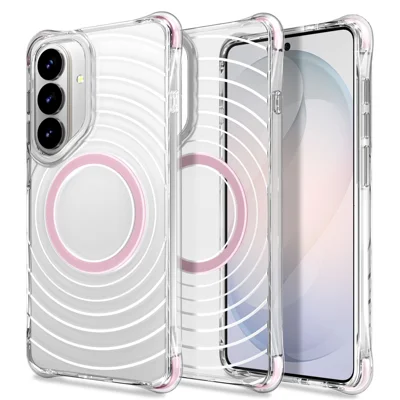 Magnetic Case For Samsung Galaxy S26+ / S25+ / S24+ Airbag Corner Shockproof Ripple TPU Phone Cover - Pink