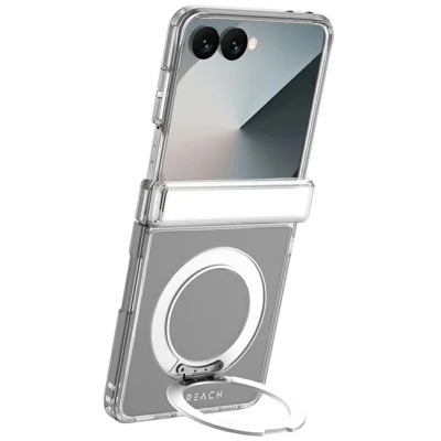 Capa LEREACH TOC Series para Samsung Galaxy Z Flip8 com Suporte Giratório Magnético, Capa Híbrida Transparente em TPU + Acrílico - Transparente