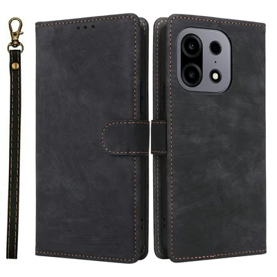 Coque portefeuille pour OnePlus Turbo 6X Pro 5G, coque RFID bloquant en cuir PU avec support et sangle - Noir