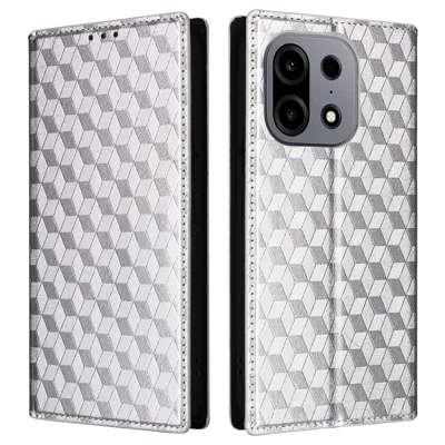 For OnePlus Turbo 6X Pro 5G Case Wallet Rhombus Imprinted PU Leather Phone Cover - Silver