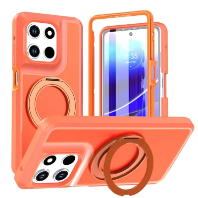 For Motorola Moto G Stylus 5G (2025)  /  Moto G Stylus (2026) 5G Magnetic Case Rotating Kickstand PC + TPU Anti-Drop Phone Cover - Orange