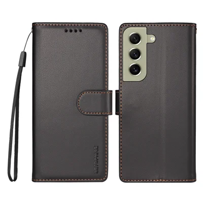  BETOPNICE for Samsung Galaxy S21 FE 5G 006 Case RFID Blocking Wallet Stand Leather Phone Cover with Wrist Strap - Black