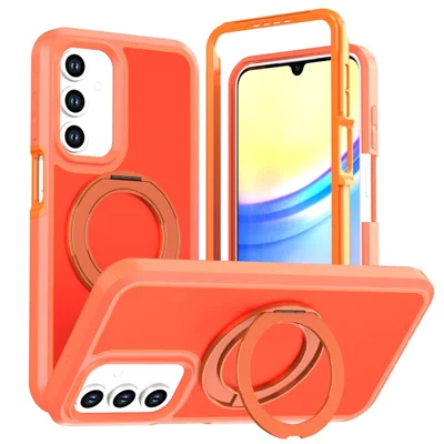 For Samsung Galaxy A26 5G  /  A18 4G  /  A18 5G  /  A17 4G  /  A17 5G  /  A16 4G  /  A16 5G Magnetic Case Rotating Kickstand PC + TPU Anti-Drop Phone Cover - Orange
