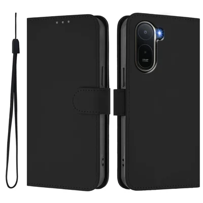 Cover per Xiaomi Redmi A7 Pro 4G (171,56 mm) / Xiaomi Redmi A7 Pro 5G / Xiaomi Poco C85x 5G / Xiaomi Poco C81 4G, Custodia in Pelle con Portafoglio Colore Solido con Cinturino - Nero