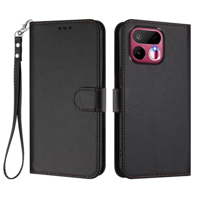 Étui en cuir pour Realme 16T 5G, étui portefeuille avec support et sangle de poignet - Noir