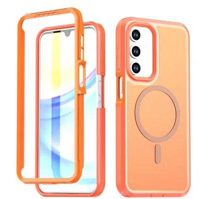 For Samsung Galaxy A26 5G  /  A18 4G  /  A18 5G  /  A17 4G  /  A17 5G  /  A16 4G  /  A16 5G Magnetic Case Contrast Color PC + TPU Shockproof Phone Cover - Orange