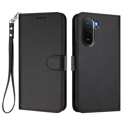  Custodia in pelle per Xiaomi Redmi A7 Pro 4G (171,56 mm) / Xiaomi Redmi A7 Pro 5G / Xiaomi Poco C85x 5G / Xiaomi Poco C81 4G, cover portafoglio con supporto e cinturino da polso - Nero